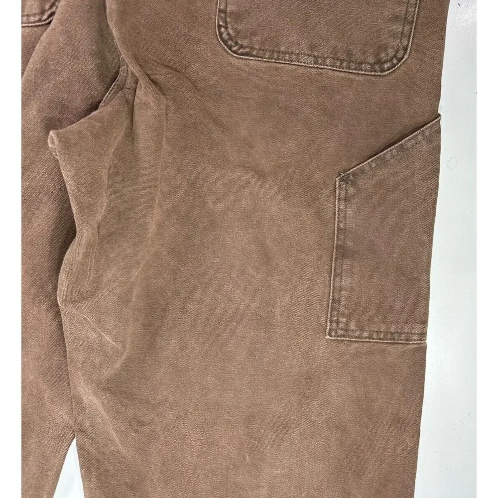 Carhartt WU0382 Mens Sz 39x31 Brown Canvas Carpenter Work Pants Made USA Vintage